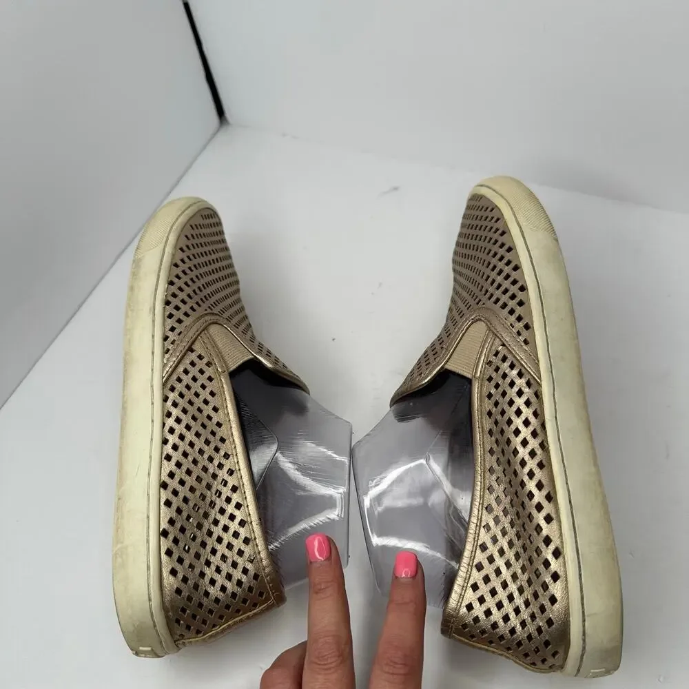 Tory Burch Women size 9.5 Metallic Gold Perforated Leather Slip On Shoes